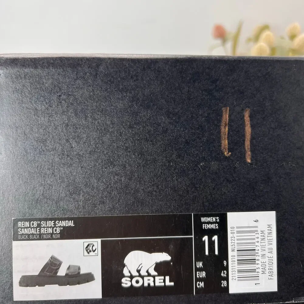 Sorel Rein CB Slide Leather Platform Sandal Black Women's 11 Tried On - Picture 11 of 11